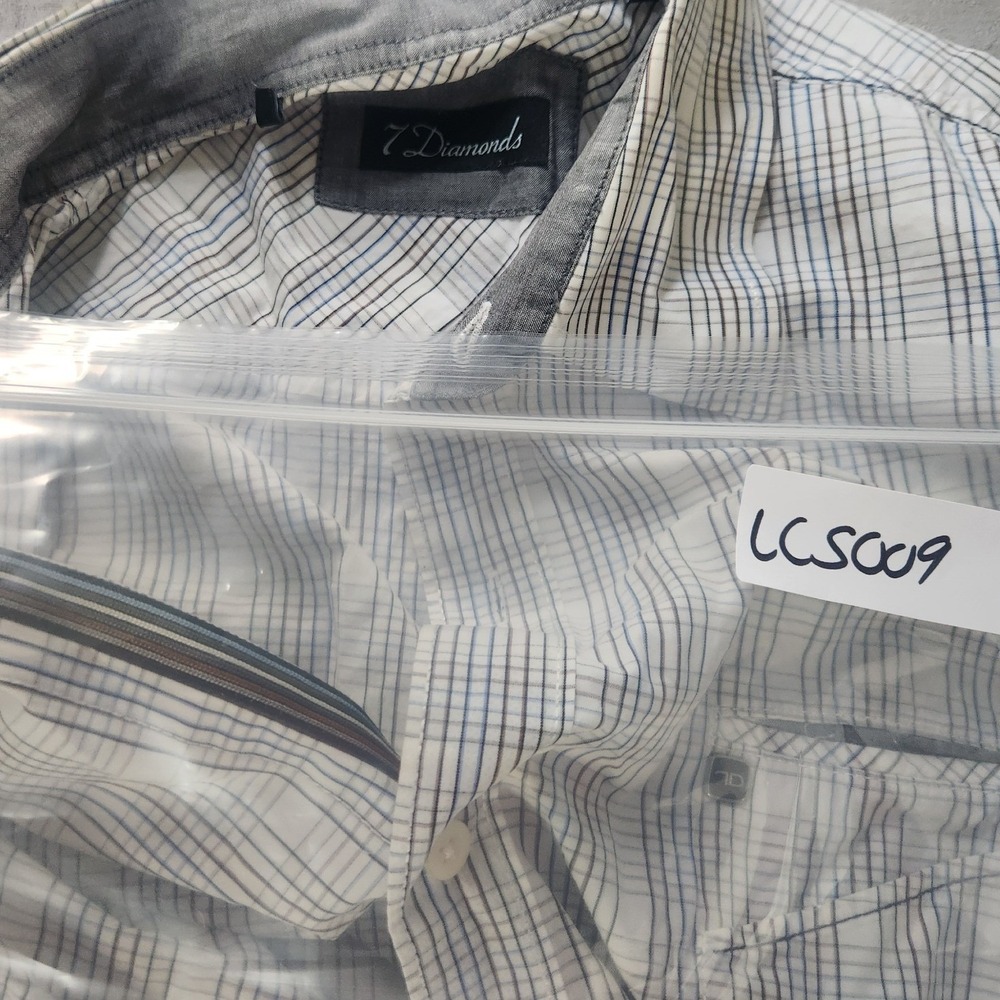 7 Diamonds Button Up Shirt Mens XL White Blue Plaid Short Sleeve Casual Preppy - Picture 12 of 12